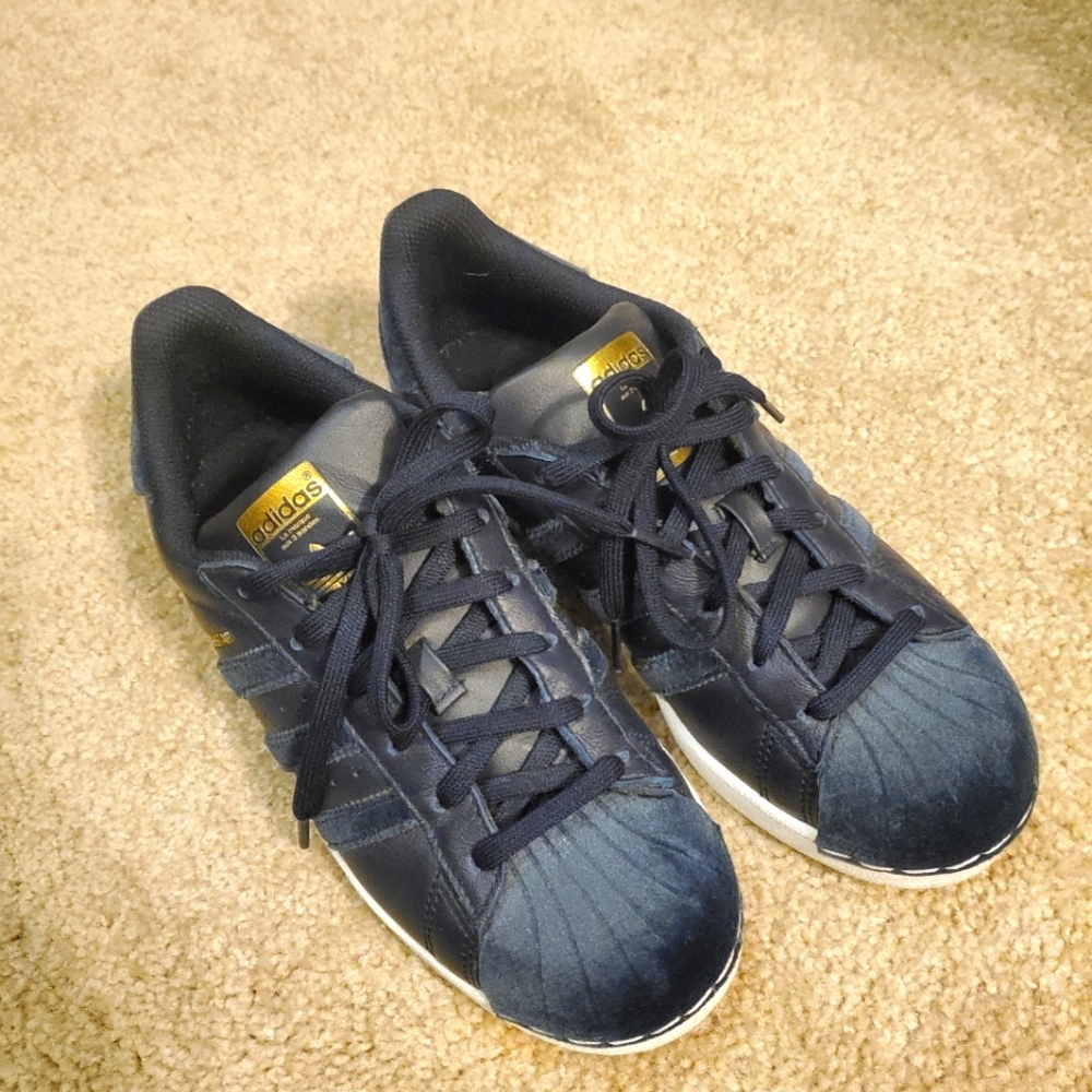 NEW Adidas Superstar Navy Blue Velvet and Leather Women's 7